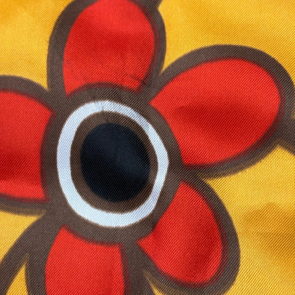VTG Groovy Flower Square Scarf Black Orange Psychedelic Italy Made Trevira Retro